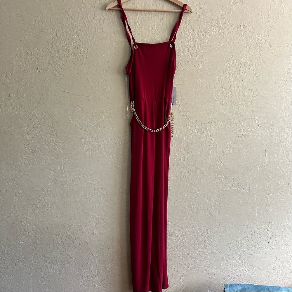 BOLD elements Red Sleeveless Jumpsuit with Chain Detail